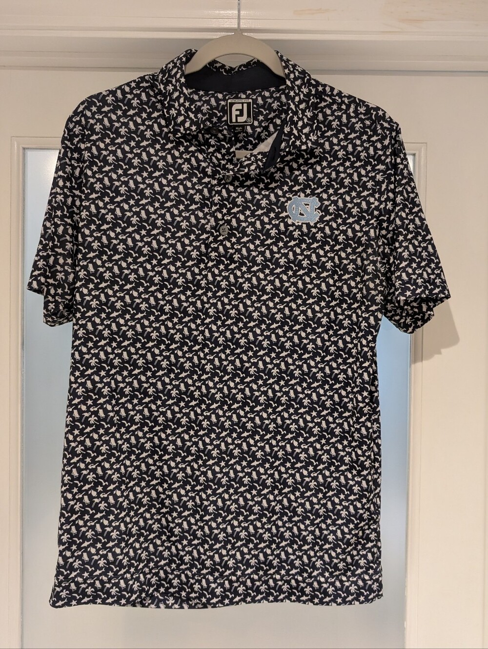 Men's FootJoy Navy Beach Print ProDry Lisle Polo